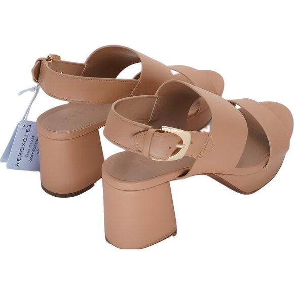 Aerosoles Camilia Platform Block Heel Sandals Natural Nude Women's US 8M - Picture 3 of 6